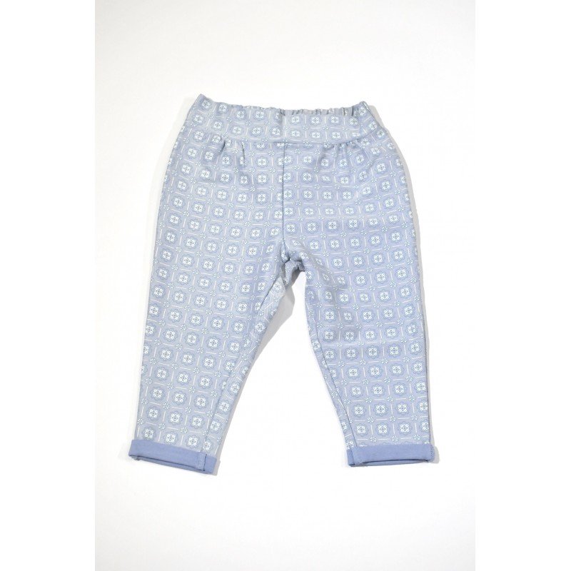 Pantalone Bimbus in cotone effetto denim stampato modello largo variante colore unico per bambina da 9 a 24 mesi