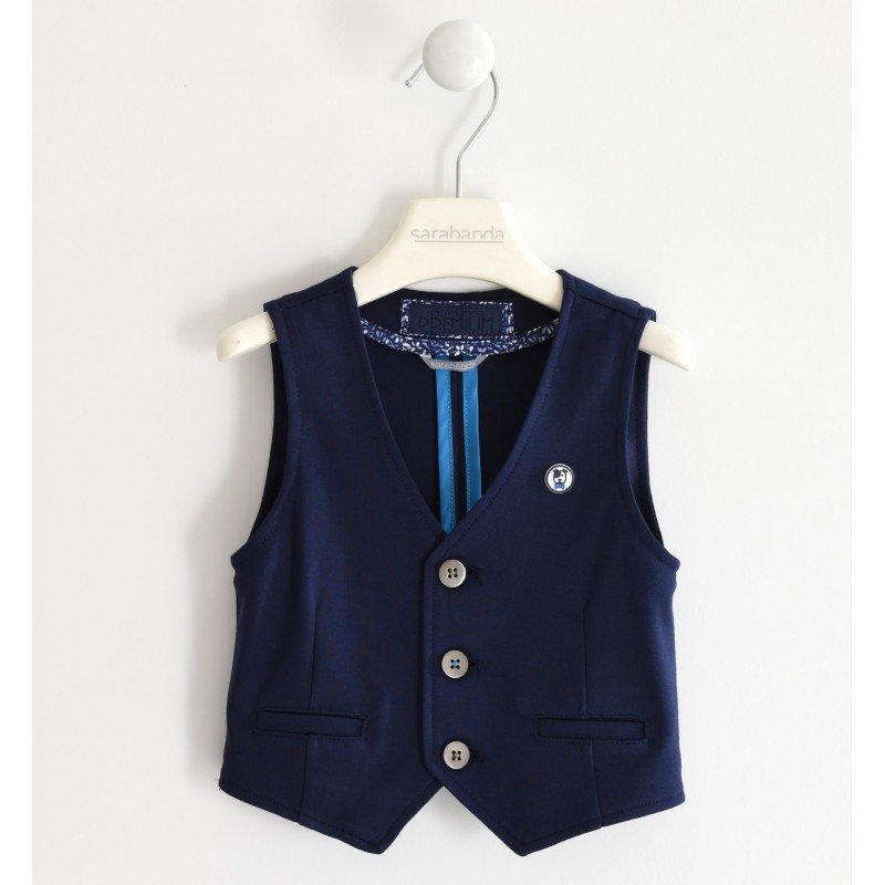 Elegante gilet Sarabanda in punto milano stretch variante colore unico per bambino da 3 a 7 anni