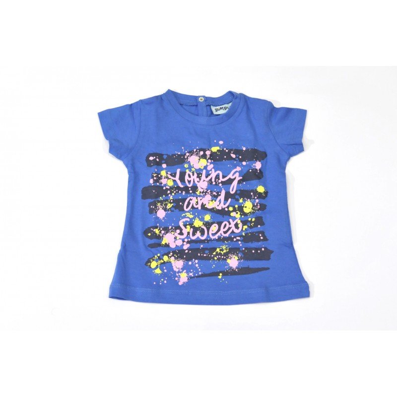 T-shirt manica corta Bimbus in jersey 100% cotone variante colore unico per bambina da 9 a 24 mesi