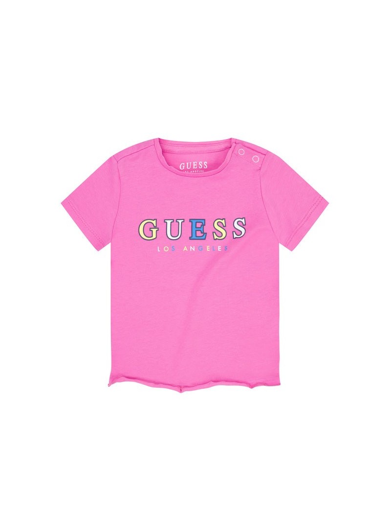 T-shirt manica corta Guess in jersey stretch 100% cotone variante colore unico per bambina da 3 a 24 mesi