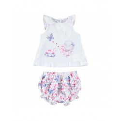 Completo estivo iDO con maxi t-shirt senza maniche e pantaloncino in jersey di cotone per neonata da 1 a 9 mesi