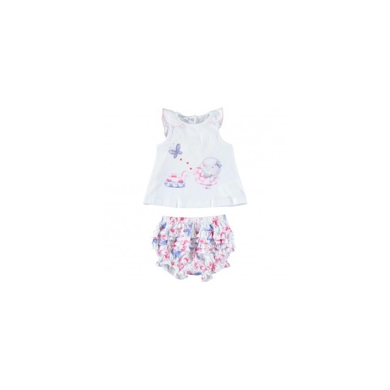 Completo estivo iDO con maxi t-shirt senza maniche e pantaloncino in jersey di cotone per neonata da 1 a 9 mesi