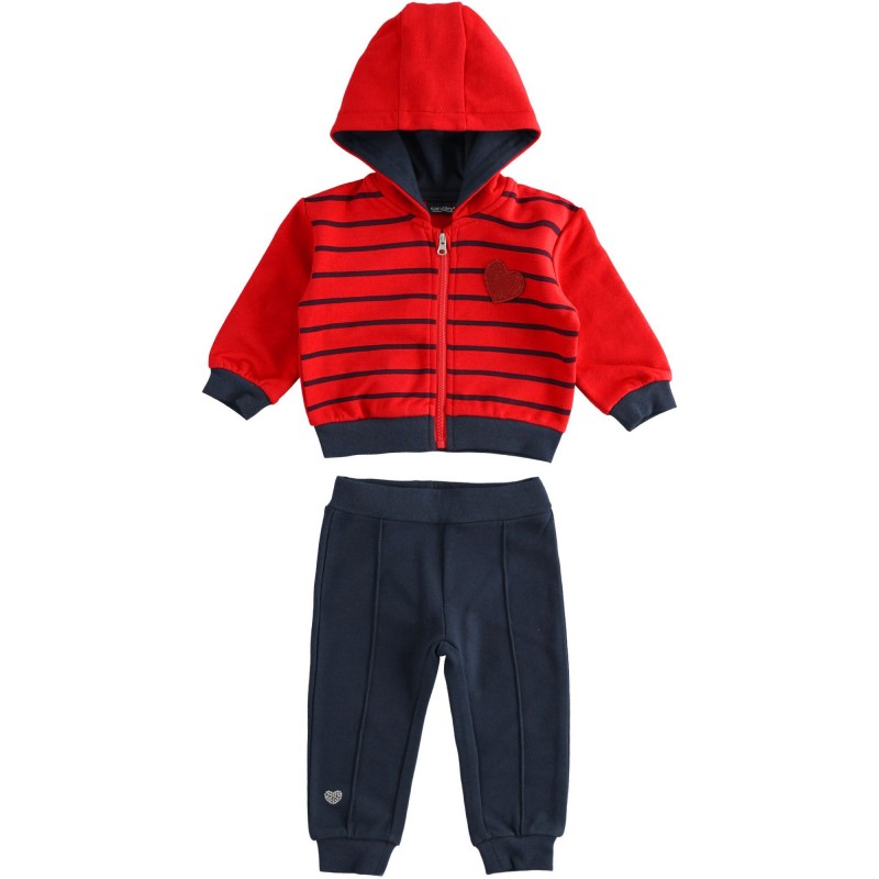 Tuta due pezzi Sarabanda in caldo cotone giacca con zip e cappuccio  variante colore unico per