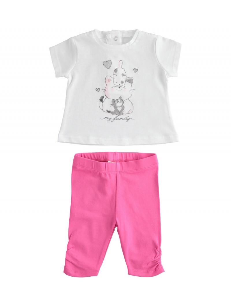 Completo t-shirt e leggings modello pinocchietto iDo in cotone stretch variante colore unico per neonata da 3 a 6 mesi