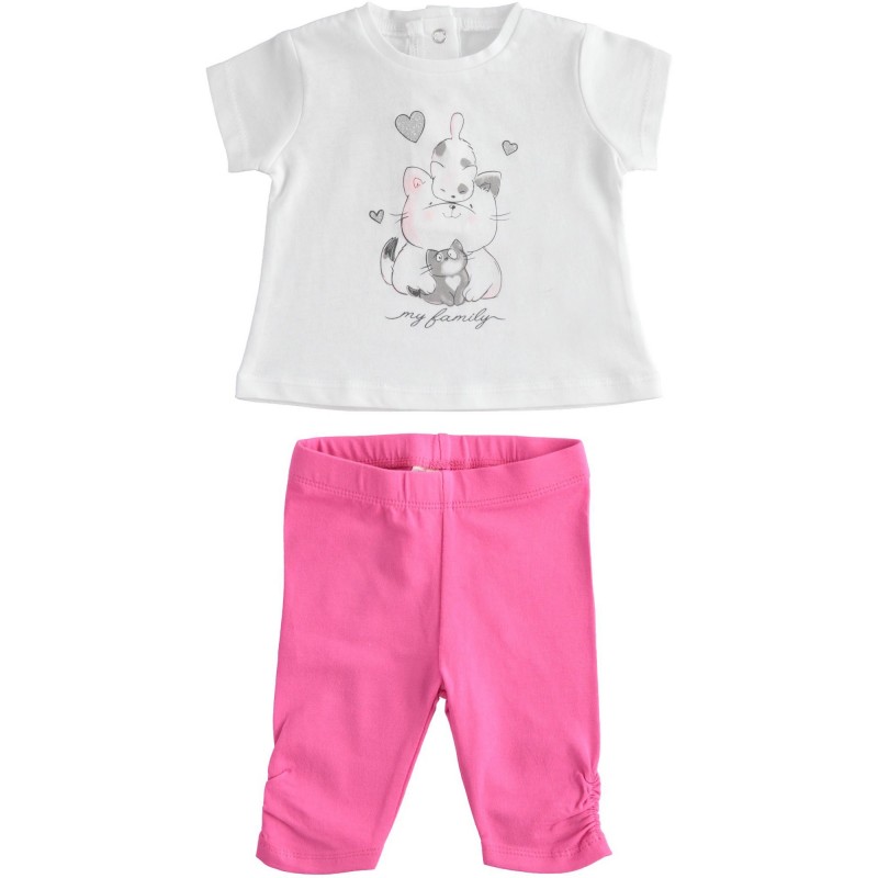 Completo t-shirt e leggings modello pinocchietto iDo in cotone stretch variante colore unico per neonata da 3 a 6 mesi