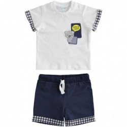 Completo t-shirt manica corta e pantaloncino 100% cotone variante colore unico per neonato da 3 a 6 mesi