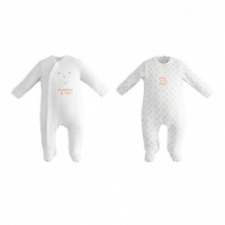 Set due tutine intere unisex iDo con piedino in cotone variante colore unico per neonati da 1 a 3 mesi