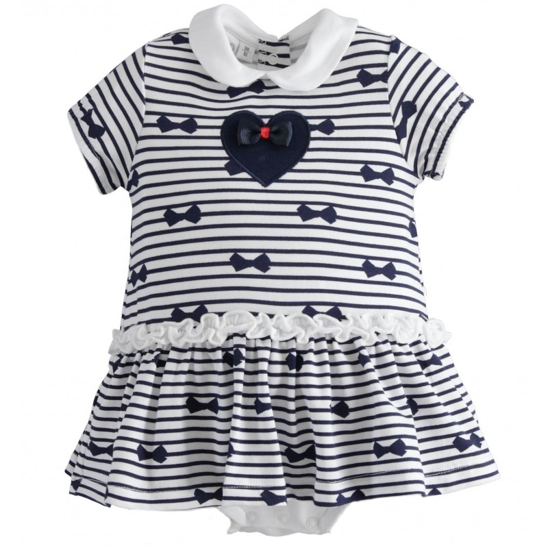 Pagliaccetto effetto abito iDo in cotone stretch variante colore unico per neonata da 1 a 6 mesi