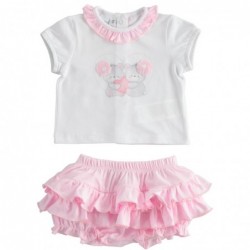 Completo t-shirt manica corta e short iDo in cotone stretch variante colore unico per neonata da 3 a 6 mesi