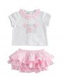 Completo t-shirt manica corta e short iDo in cotone stretch variante colore unico per neonata da 3 a 6 mesi