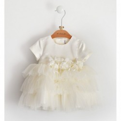 Elegante abito Minibanda in raso con ampia gonna in tulle variante colore unico per bambina da 9 a 18 mesi