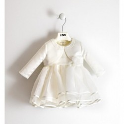 Elegante completo abito e giacchino iDO in tessuto effetto seta variante colore unico per bambina da 9 a 18 mesi