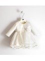 Elegante completo abito e giacchino iDO in tessuto effetto seta variante colore unico per bambina da 9 a 18 mesi