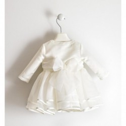 Elegante completo abito e giacchino iDO in tessuto effetto seta variante colore unico per bambina da 9 a 18 mesi