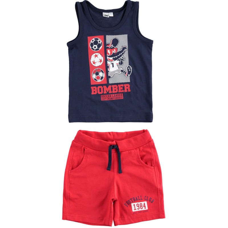 Completo canotta e pantaloncino iDo in jersey 100% cotone in quattro varianti colore per bambino da 6 mesi a 7 anni Completo canotta e pantaloncino iDo in jersey 100% cotone in quattro varianti colore per bambino da 6 mesi a 7 anni