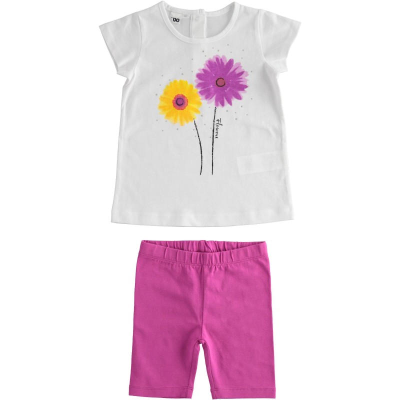 Completo maxi maglia manica corta e leggings ciclista iDo in jersey 100%  cotone in tre varianti colore per bambina da 6 mesi a 7 anni