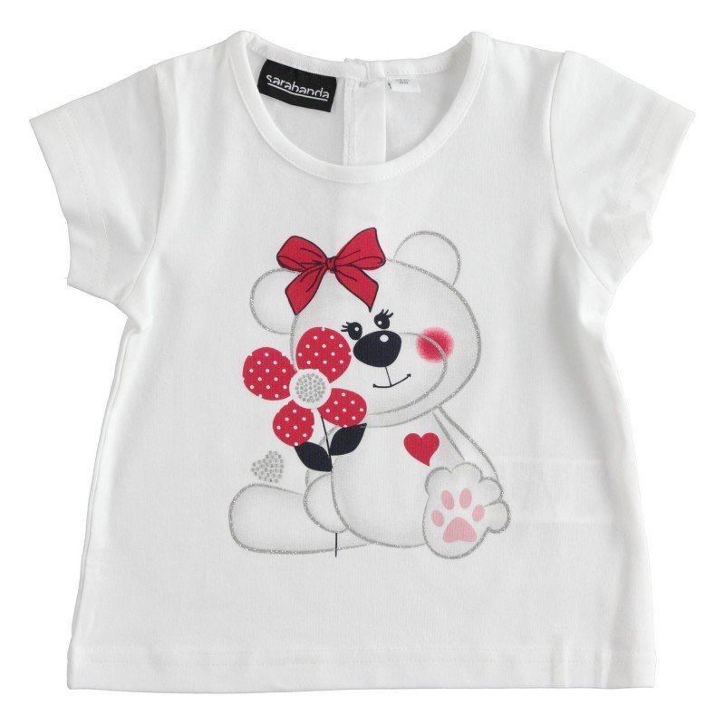 T-shirt manica corta Sarabanda in jersey di cotone variante colore unico per bambina da 9 mesi a 7 anni