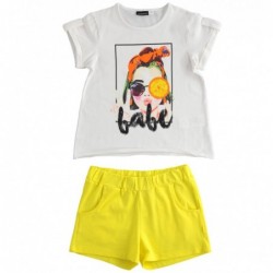 Completo t-shirt e shorts Sarabanda in cotone stretch variante colore unico per ragazza da 8 a 16 anni