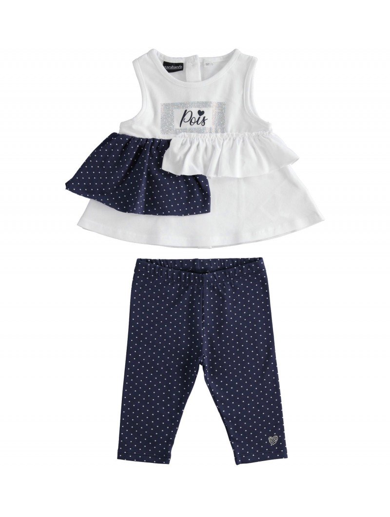 Completo canotta e leggings in jersey stretch variante colore unico per bambina da 9 a 24 mesi