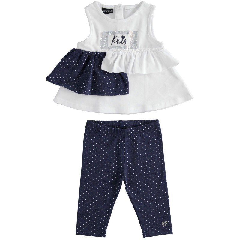 Completo canotta e leggings in jersey stretch variante colore unico per bambina da 9 a 24 mesi