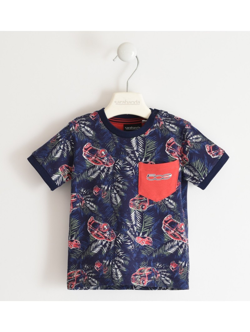T-shirt manica corta Sarabanda “interpreta 500” in jersey stretch cotone organico variante colore unico per bambino da 9 mesi a 