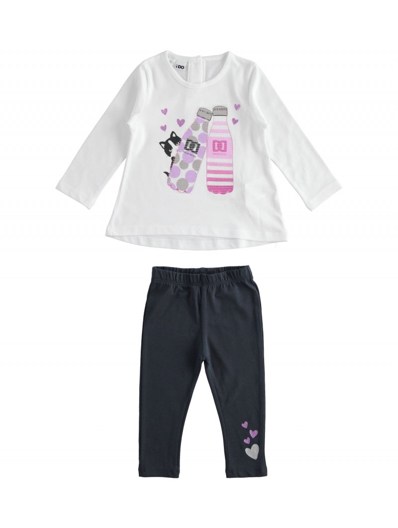 Completo iDo maxi maglia e leggings in jersey di cotone variante colore unico per bambina da 9 mesi a 7 anni