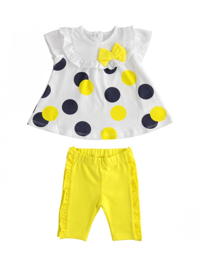 Completo t-shirt manica corta e leggings modello pinocchietto in jersey di  cotone stretch variante colore unico per neonata da 3 a 6 mesi
