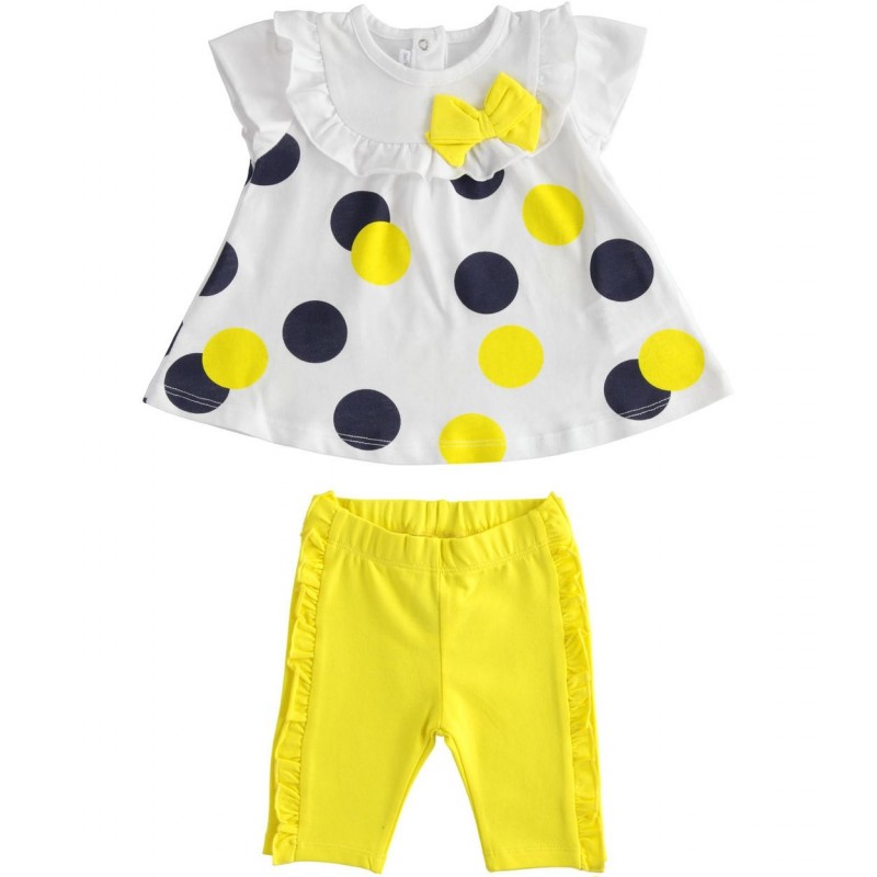 Completo t-shirt manica corta e leggings modello pinocchietto in jersey di  cotone stretch variante colore unico per neonata da 3 a 6 mesi