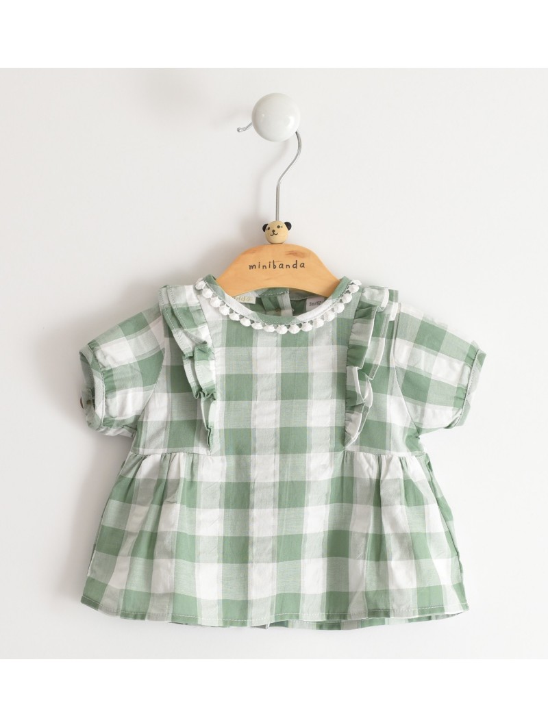 Camicia Minibanda in tela 100% cotone variante colore unico per neonata da 3 a 6 mesi