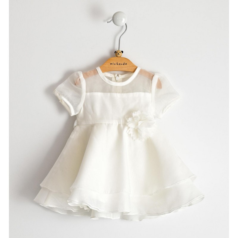 Elegante abito Minibanda, a mezza manica, in organza variante colore unico per bambina da 9 a 24 mesi Elegante abito Minibanda, a mezza manica, in organza variante colore unico per bambina da 9 a 24 mesi