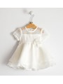 Elegante abito Minibanda, a mezza manica, in organza variante colore unico per bambina da 9 a 24 mesi