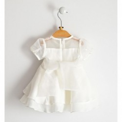 Elegante abito Minibanda, a mezza manica, in organza variante colore unico per bambina da 9 a 24 mesi