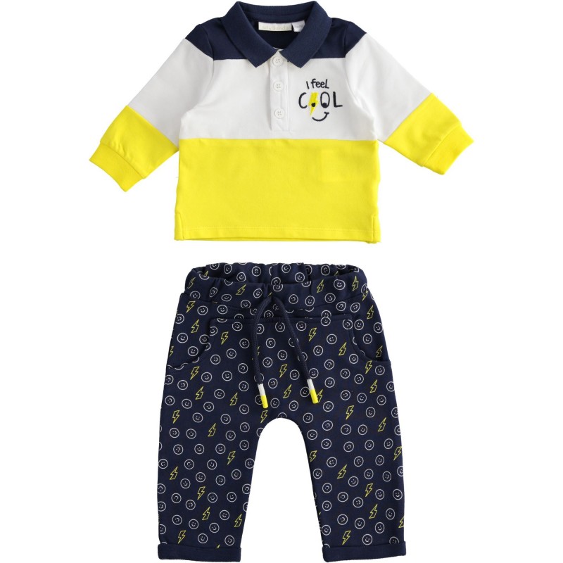 Completo due pezzi Minibanda in cotone variante colore unico per neonato da 3 a 6 mesi