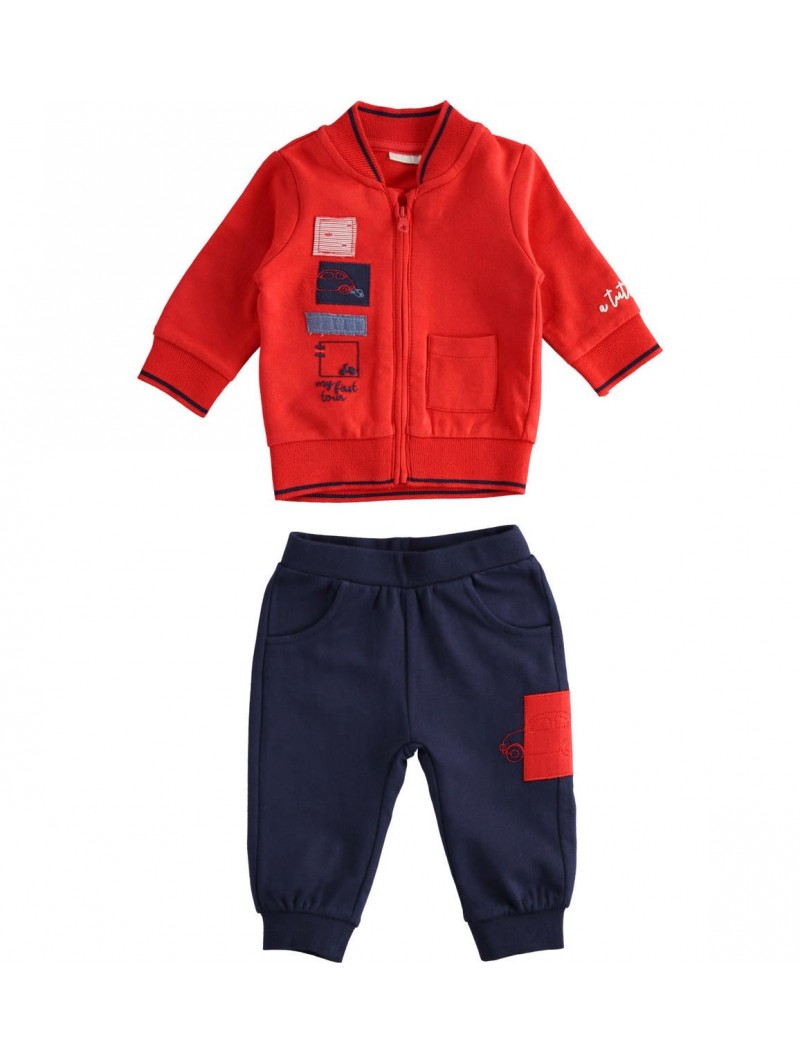 Tuta due pezzi Minibanda 100% cotone, felpa con zip variante colore unico per neonato da 3 a 6 mesi