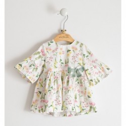 Abito Minibanda in tessuto effetto raso 100% cotone. Variante colore unico per neonata da 1 a 6 mesi