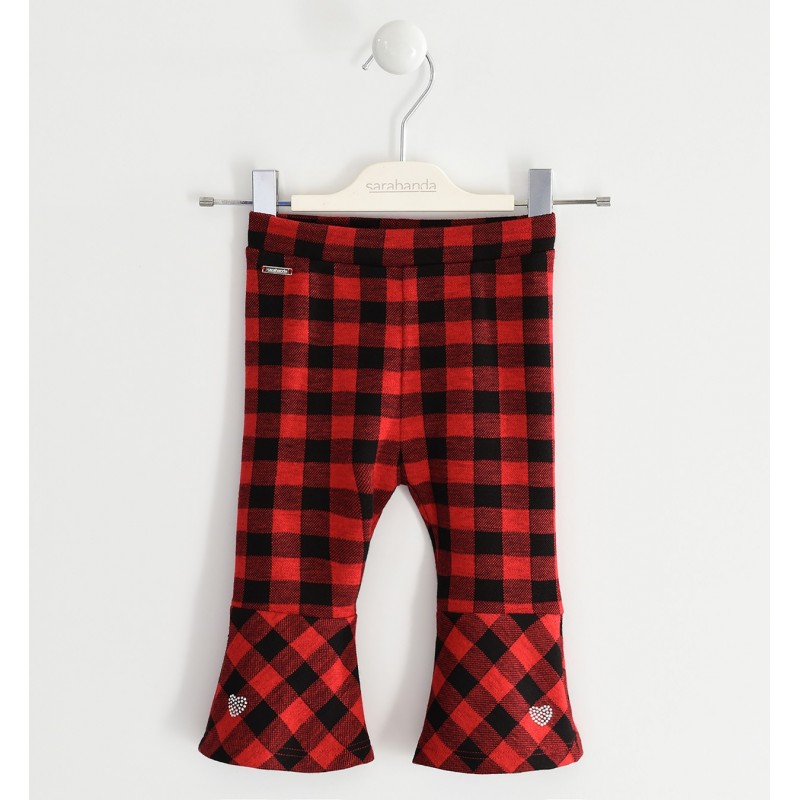 Pantalone a zampa Sarabanda in caldo cotone a quadri rosso e nero per  bambina da 3