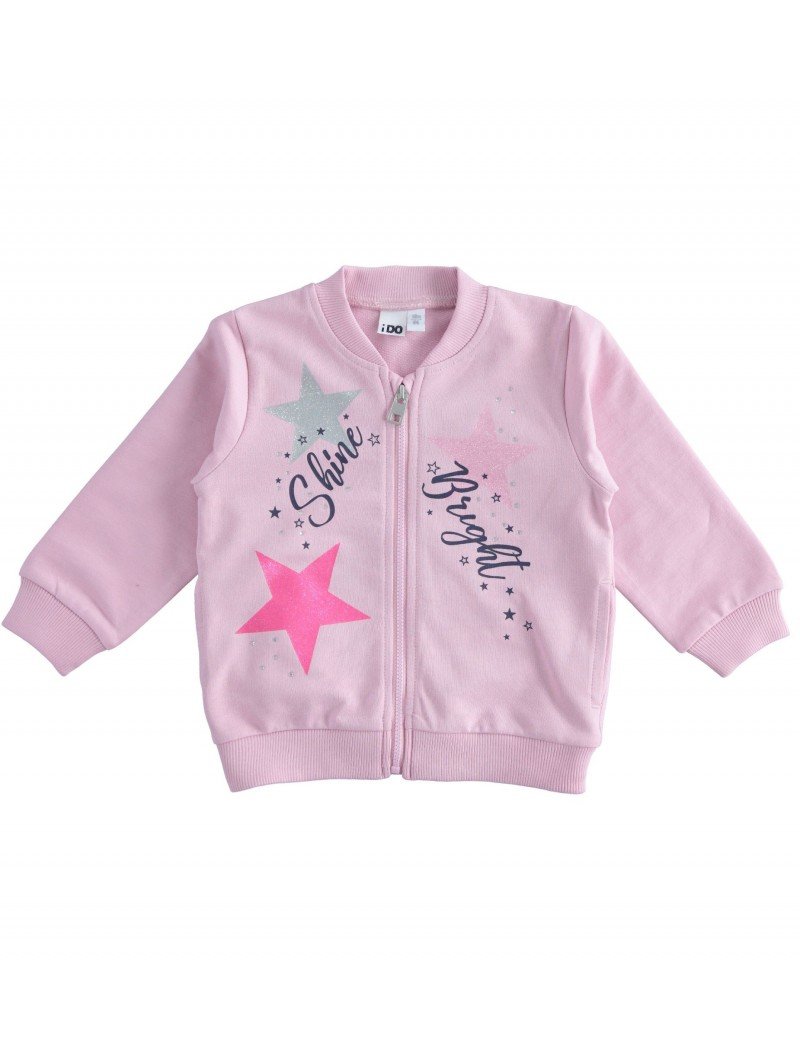 Felpa iDo manica lunga con zip modello bomber in cotone garzato. In due varianti colore per bambina da 6 mesi a 7 anni