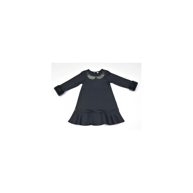 Abito elegante Sarabanda manica lunga in punto milano invernale variante  colore unico per bambina da 3
