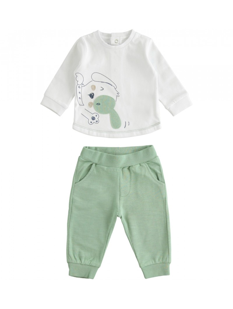 Completo maglia girocollo e pantalone Minibanda in cotone variante colore  unico per neonato da 3 a 6 mesi